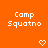 Orange background with repeated white text 'Camp Squatno' and pixelated heart symbols arranged in a pattern