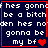 A four- of pixelated text on dark blue backgrounds with red borders, each displaying the phrase "hes gonna be a bitch den hes not gonna be my bf" and varying heart symbols