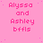 Pink background with repeated text 'Alyssa and Ashley bffls' in pink pixelated font, scattered small white dots.