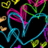 Pixelated heart shapes in pink, blue, green, and yellow on black background; bright blue with pink text reading "Best friends last forever"
