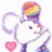 A pixelated cartoon character with a rainbow-colored top hat and purple hair holds a pink heart, next to green text reading HAPPY EASTER.!