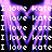 Pixelated heart-shaped wings with repeated text "I love kate" in white on a black background, transitioning to a partial text "id i mention" in the lower section.