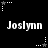 Black background with white pixelated text 'Joslynn' repeated in two , surrounded by small star and dot patterns that alternate between gray and white