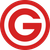 Red circular icon with white concentric rings and a stylized red 'G' in the center on gray background.