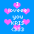Pixelated blue background with pink hearts and white text reading "I loveee you KRIS <333" in multiple repeated arrangements.