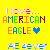 Pixelated yellow background with multicolored text reading 'AMERICAN EAGLE' and a blue heart symbol, plus partial pixel clusters above and below.