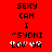 Red background with black pixelated text reading SEXY CAN I "SYDNI LOV YA" and two pink heart symbols replacing the 'O' in LOVE.