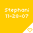 Yellow background with repeated white text 'Stephani 11-28-07' and triangular icons containing heart symbols.