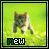 A pixelated cat on green grass with 'mew' text, showing four sequential poses of the animal moving forward.
