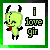 A 4-frame animated contact sheet showing a green cartoon character with horns and red tongue, next to text reading "i love gir" on white backgrounds with varying border colors.
