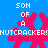 Pixelated blue background with red nutcracker figures and white text reading "SON OF A NUTCRACKER!" in four repeated sections.