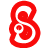 A red stylized number 8 with white internal curves on a transparent background, accompanied by multiple grayed-out faded versions of the same design scattered to the right.