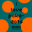 Teal background with orange circular shapes and black text reading "i love poko-dots !!!!!!!" in pixelated font.