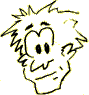 Five cartoon-style heads with spiky hair and yellow outlines on a gray background, each showing different facial expressions.