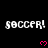 Pixelated text 'soccer!' repeated across a black background with pink heart symbols, partially obscured by a gray overlay.