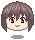 Four pixel-art anime-style character head icons arranged in a , each with brown hair and red eyes on a gray background