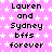 Pixelated text on a pink starry background reads "Lauren and Sydney bffs forever" in black font across multiple repeated sections.