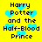 Yellow background with blue heart shapes and black text reading "Harry Potter and the Half-Blood Prince" in pixelated font.