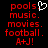 Red pixelated text on black background with a white heart symbol replacing the period after 'pools' in the left