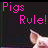 Static pixel art icon featuring pink text "Pigs Rule!" over a dark background with partial pig face visible at bottom right.