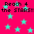 Bright pink background with scattered cyan stars and repeated black pixelated text reading "Reach 4 the STARS!!" in two horizontal bands.