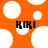 Orange background with white circles; two instances of the text KIKI in black and gray pixelated font.