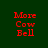Red pixelated text 'More Cow Bell' on dark green background with blue rectangular overlays shifting across the image.