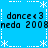 Blue background with white dotted and dashed borders, repeating text "dance<3 neda 2008" in black pixelated font across four quadrants.