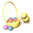 Animated Easter-themed buddy icon featuring a yellow chick interacting with an egg basket across multiple frames, displayed in a 3x3 contact sheet layout on a gray background.