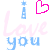 A 4x3 contact sheet of a static animated icon featuring repeated 'love you' text and heart symbols in pink and blue on white background.