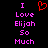 Pixelated text reads "I Love Elijah So Much" in pink on black background with red heart symbol above.