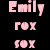 Pixelated text split across two backgrounds: pink 'Emily fox' on black left, black 'and yur jealous' on white right.