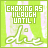 Green and white pixelated icon with text "CHOKING AS I LAUGH UNTIL I die" in stylized font, featuring subtle animation changes across frames.