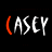 (CASEY) text in red and white stylized font on black background with gray rectangle; animation cycles through color variations of the letters.
