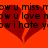 Red broken heart icons with overlaid text on an orange background, displaying phrases like 'ow u miss', 'ow u love', and 'ow i hate' in pixelated font.