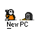 Pixel art icon set showing a character with orange clothing and white head interacting with tombstones and computer setups, with text bubbles and a gray background.