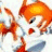 Pixelated character with orange hair and white clothing against a light background, next to green text on dark green.