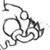 Black and white pixelated line drawing of a stylized character with flowing hair or headpiece, viewed from the side in profile, on a transparent background.
