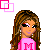 Pixel art contact sheet showing 12 frames of a tennis-themed animated buddy icon featuring a female character in pink attire with 'M' logo, holding a tennis racket and displaying various poses.