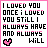 A contact sheet of six animated frames showing a pixel art design with text and heart symbols on white backgrounds bordered by pink, arranged in a 3x2 grid with one frame grayed out.