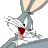 Pixelated cartoon rabbit head with open mouth and visible tongue against gray background, static single-frame image.