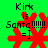 Green background with black text reading 'Kirk is Santa!!!!!! =]' and a red snowflake symbol in four positions