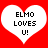 Two white heart shapes on a red background with black text reading "ELMO LOVES U!" inside each heart.
