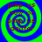 Four identical spiral-patterned with green and blue swirls, each containing red text reading "pimp us now or pimp us laooter" in a pixelated font