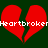 Red broken heart shapes and white pixelated text on a dark green background.