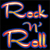 Pixelated text reads "Rock n' Roll" in gradient orange-yellow-blue letters on black background, with stylized 'n' and apostrophe.
