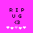Pixel art icon with bright pink background, black text "RIP U G <3", and five white/pink hearts below.