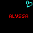 A static pixel art image with a cyan heart symbol above two red 'ALYSSA' text blocks on black background.