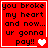 Red background with black pixelated text reading 'you broke my heart and now... ur gonna pay!!' and a white heart symbol.