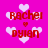 Pixelated pink background with repeated red text 'Rachel' and 'Dylan', small hearts, and larger white heart shapes. Animated hearts shift positions across frames.